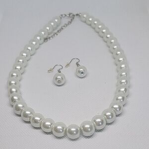 Classic White Pearl Necklace and Earring Set